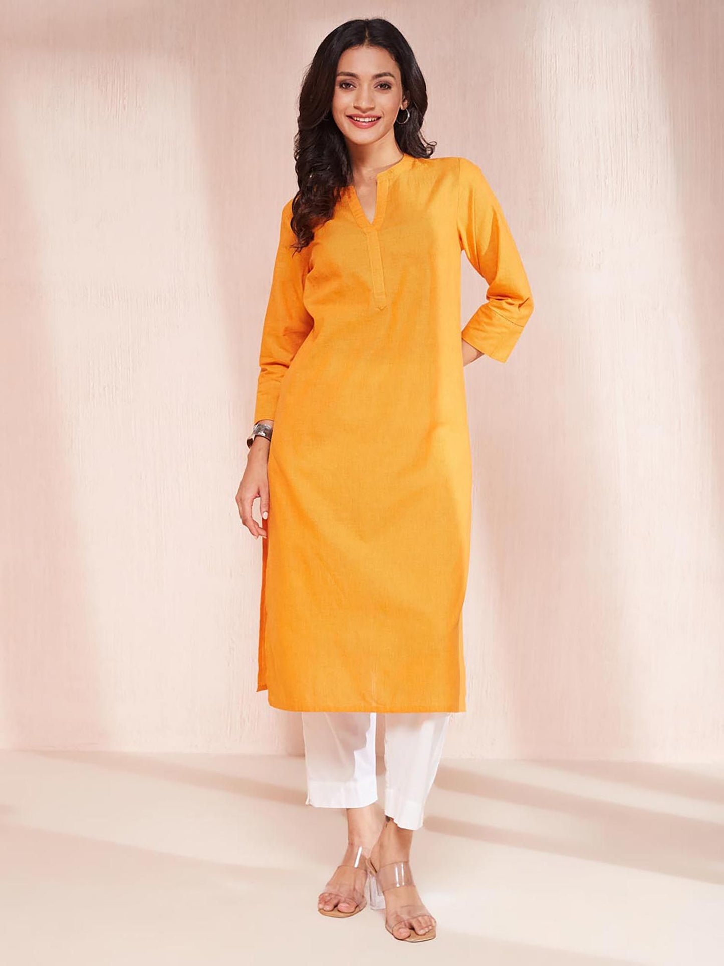 Avni Orange Cotton Regular Fit Kurta with Dupatta (Set of 2)