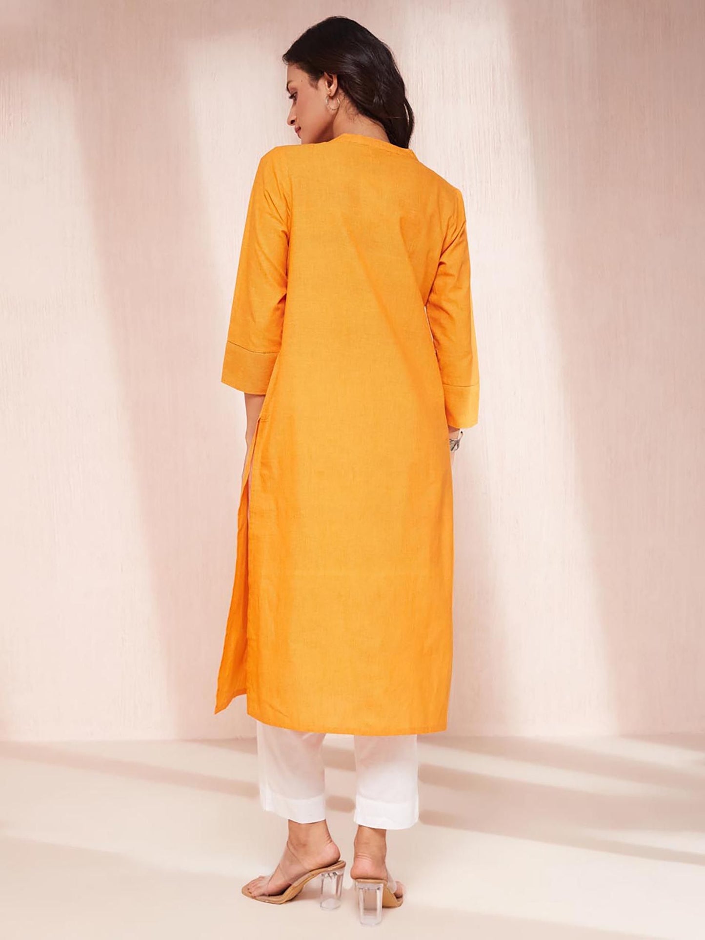 Avni Orange Cotton Regular Fit Kurta with Dupatta (Set of 2)