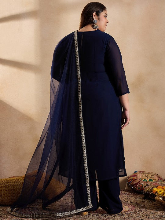 INDDUS PLUS Floral Embroidered Zari Georgette Kurta