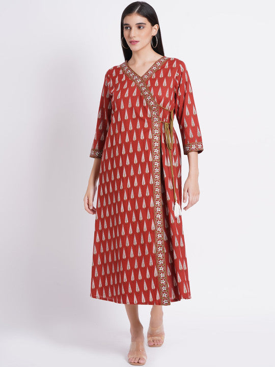 SUTI Ethnic Motifs Printed V-Neck Cotton Ethnic Dress