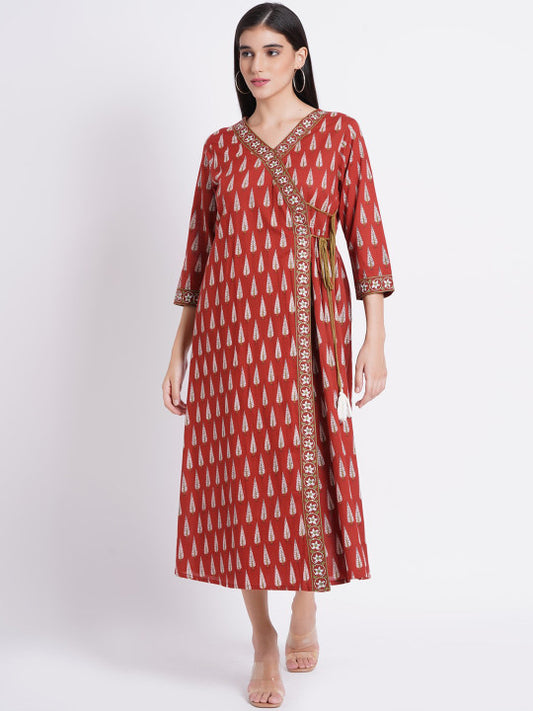 SUTI Ethnic Motifs Printed V-Neck Cotton Ethnic Dress