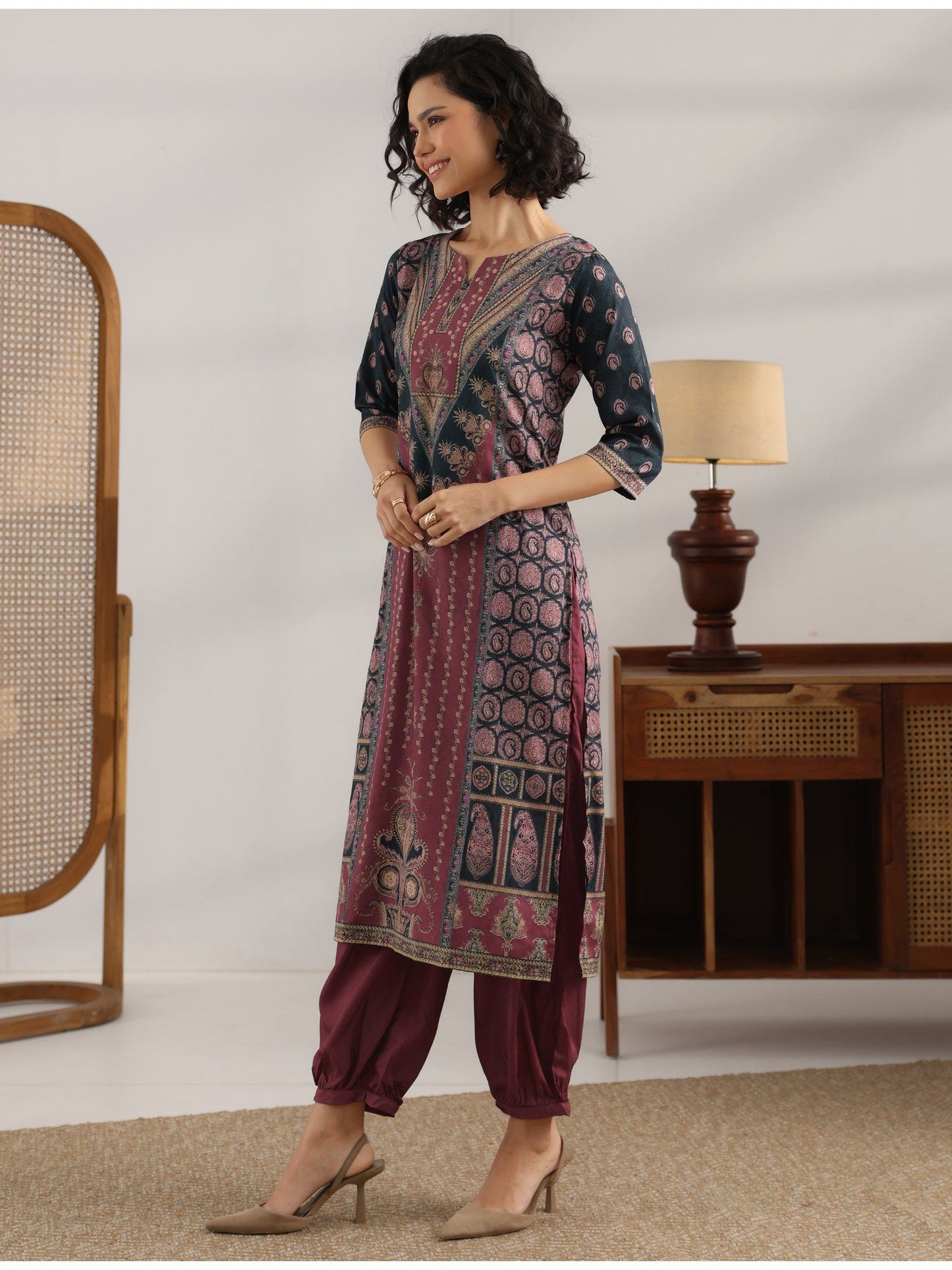 Womens Black Kurta with Salwar and Pant Dupatta (Set of 3)