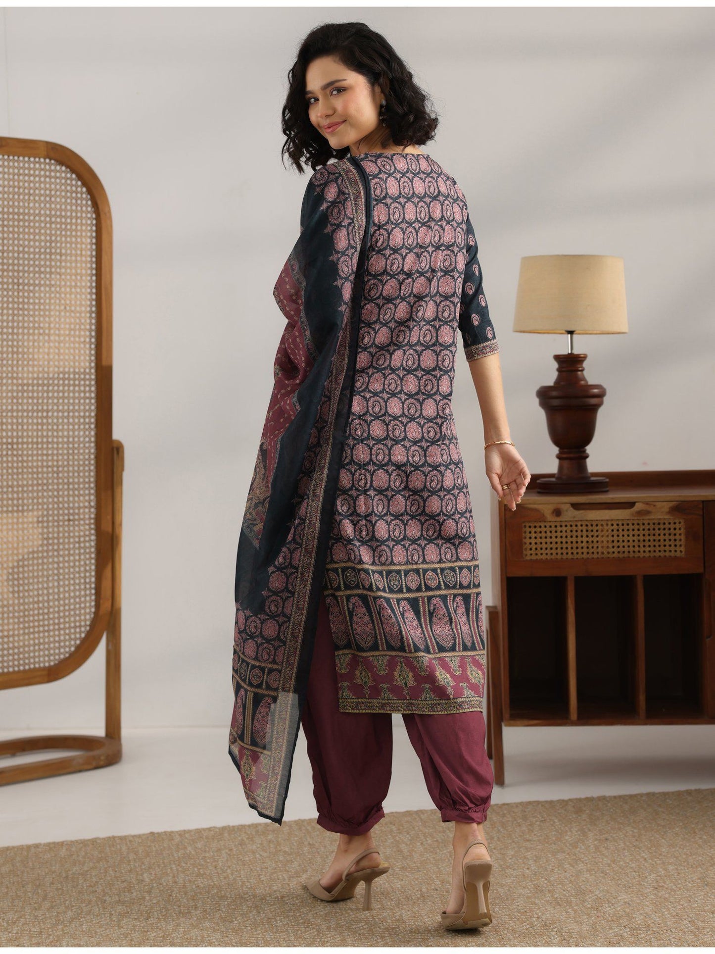 Womens Black Kurta with Salwar and Pant Dupatta (Set of 3)
