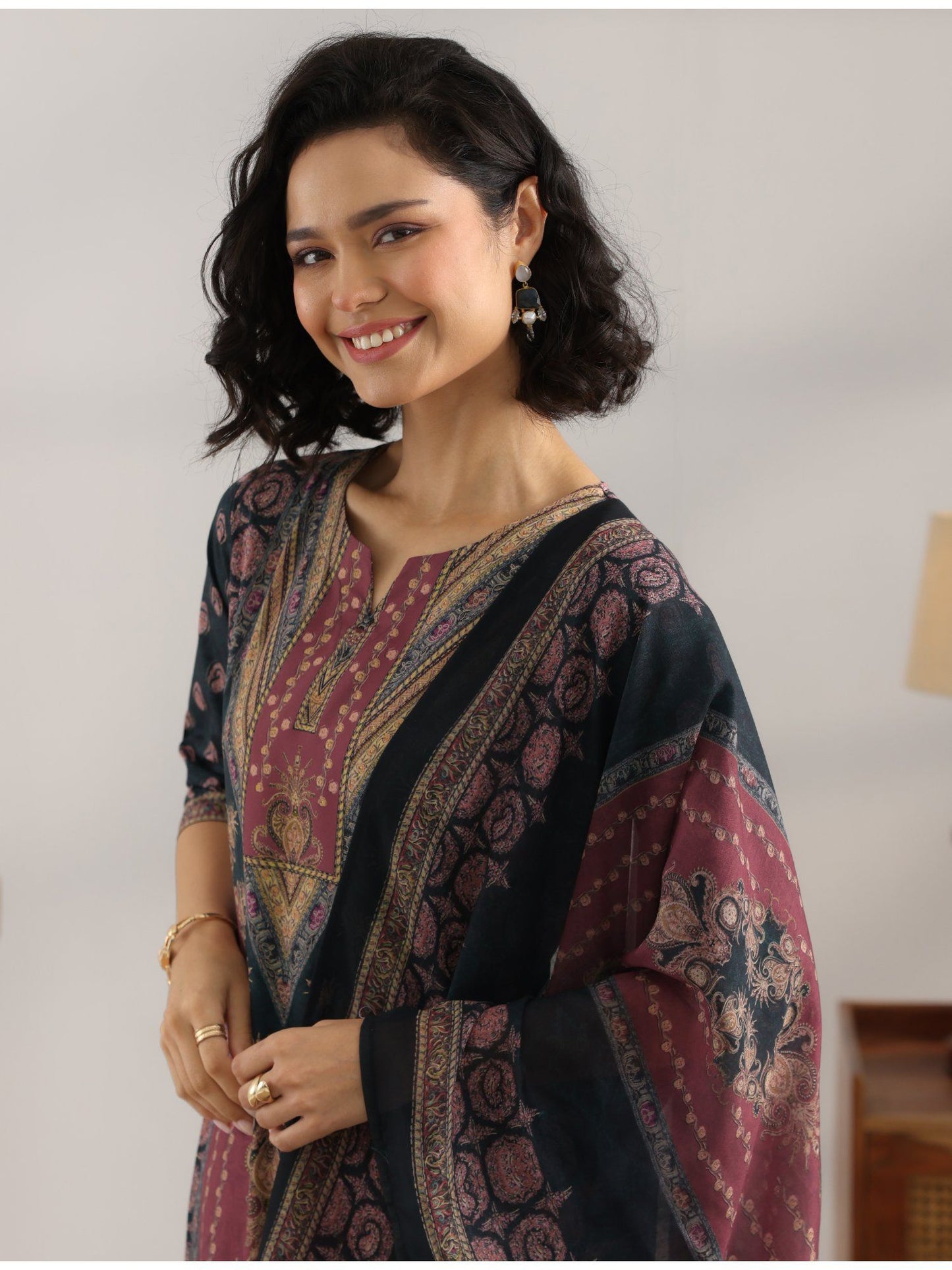 Womens Black Kurta with Salwar and Pant Dupatta (Set of 3)