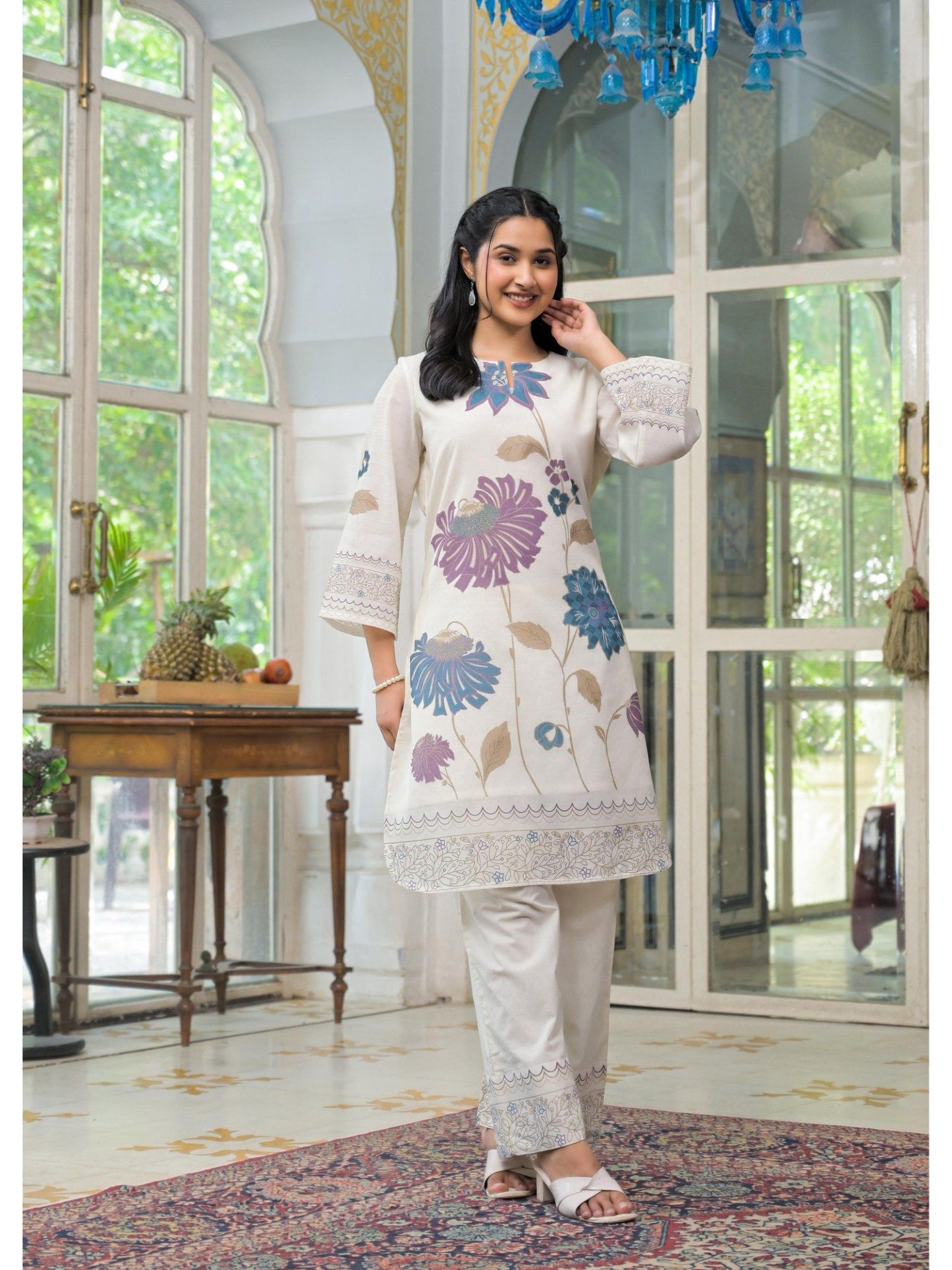 Imperial Floral Cotton Blue &amp; White Co-Ord (Set of 2)
