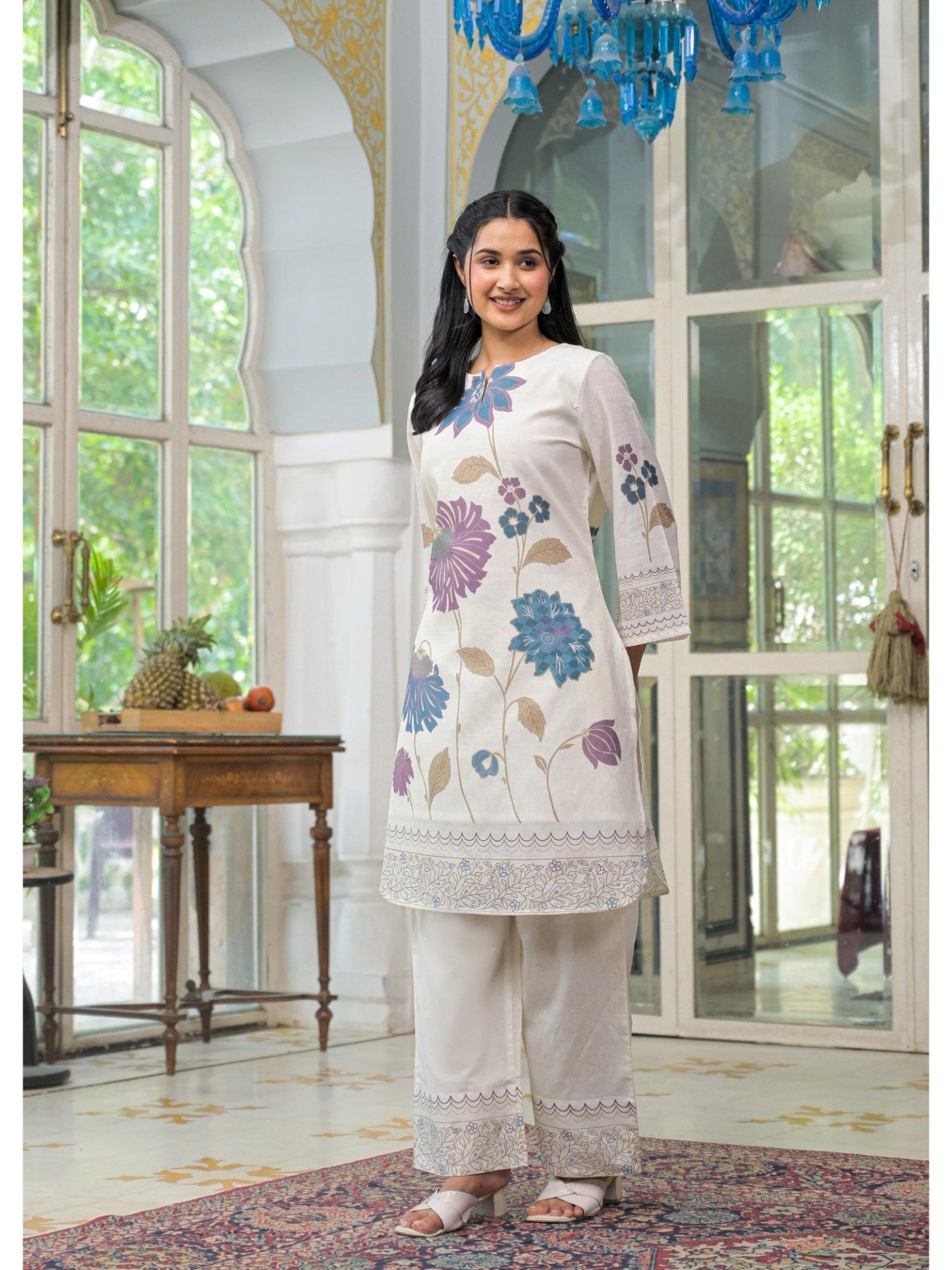 Imperial Floral Cotton Blue &amp; White Co-Ord (Set of 2)