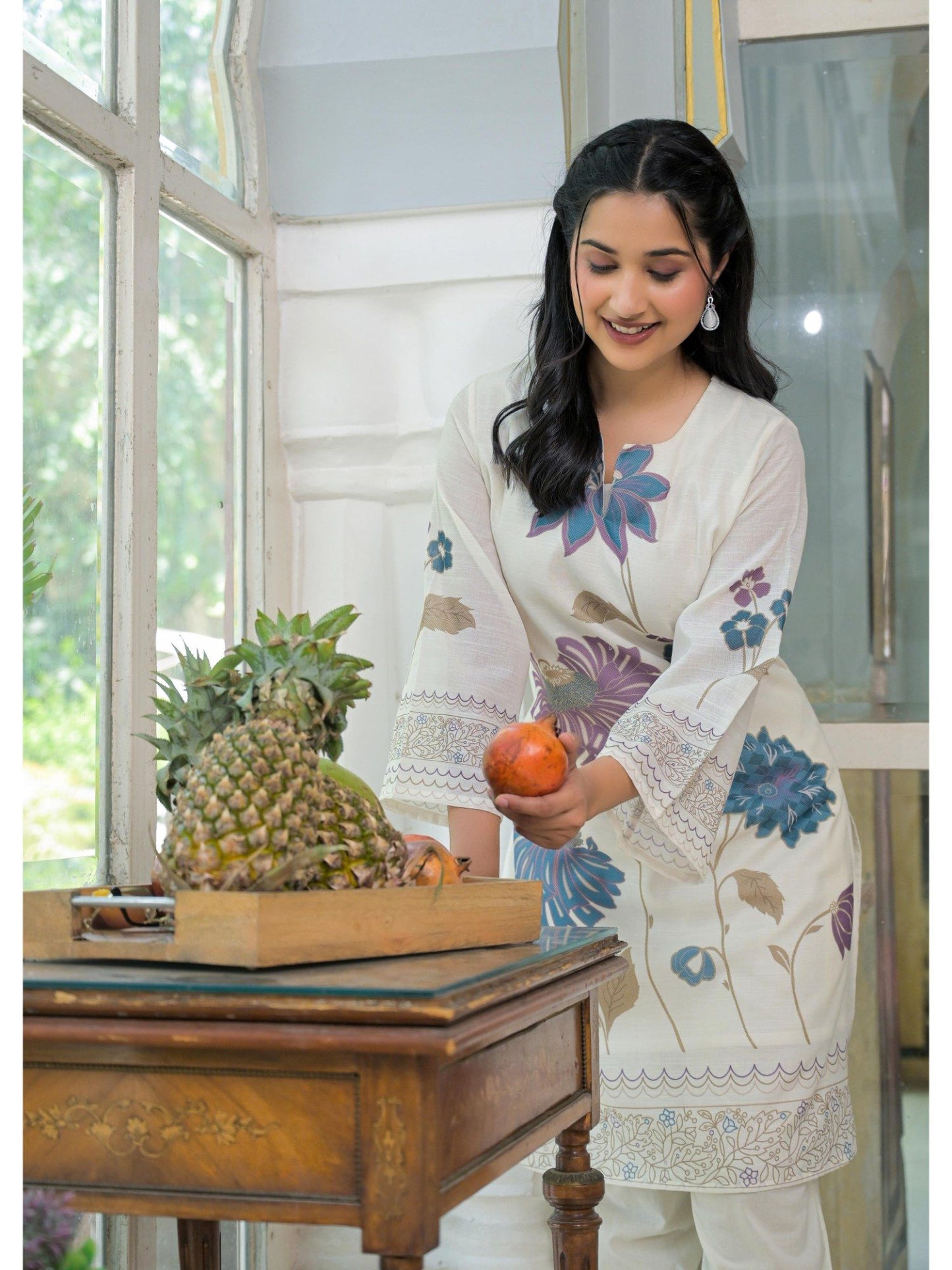 Imperial Floral Cotton Blue &amp; White Co-Ord (Set of 2)