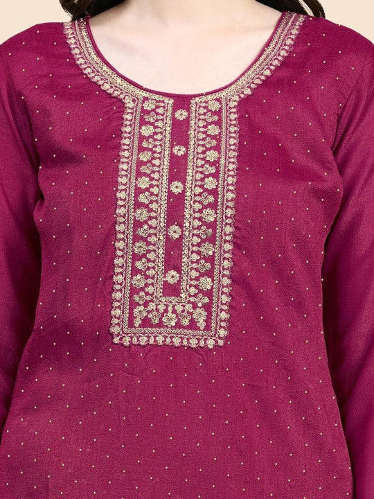 Trendmalls Women Floral Embroidered Regular Sequinned Kurti