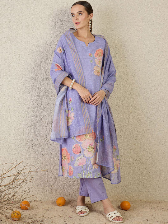 Indo Era Women Floral Printed Kurta with Trousers & Dupatta