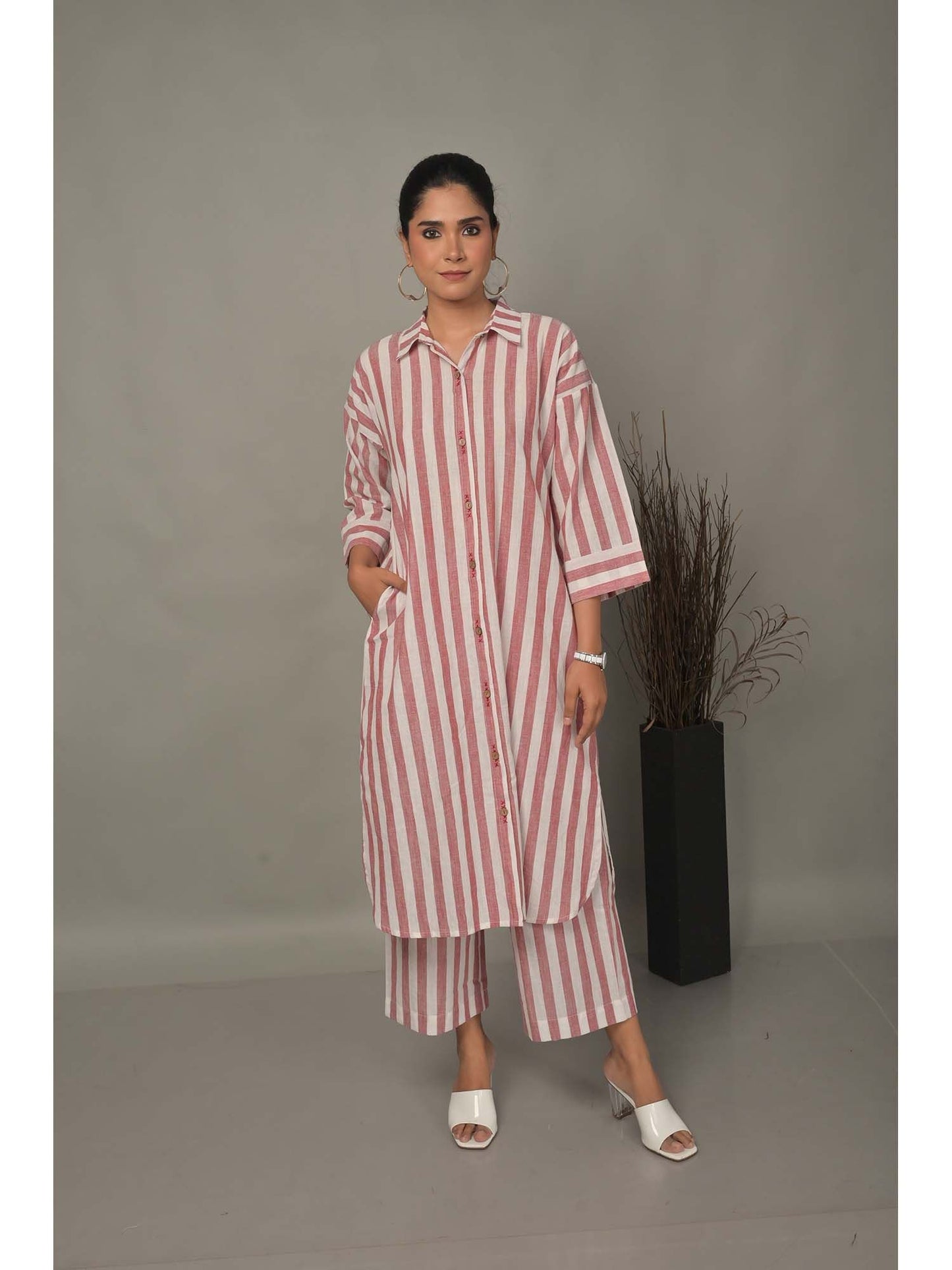Womens Stripes Pink Co-Ord (Set of 2)
