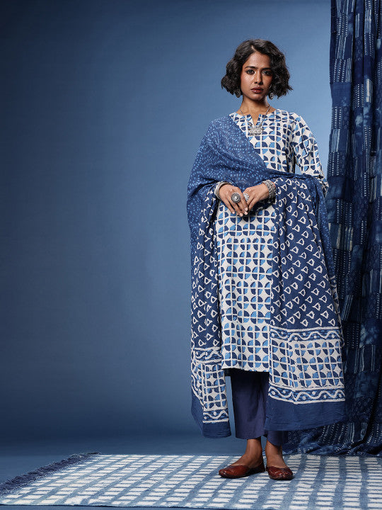 Taavi Printed Indigo Kurta with Trouser & Dupatta