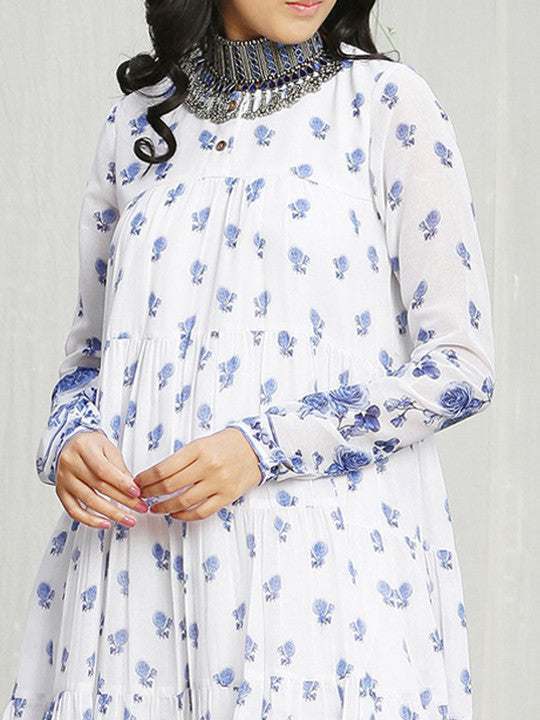 Printed Cotton Tiered Maxi Dress