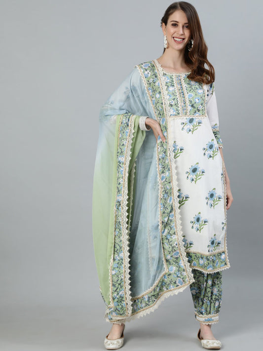 Ishin Ethnic Motifs Printed Gotta Patti Pure Cotton Straight Kurta & Salwar With Dupatta