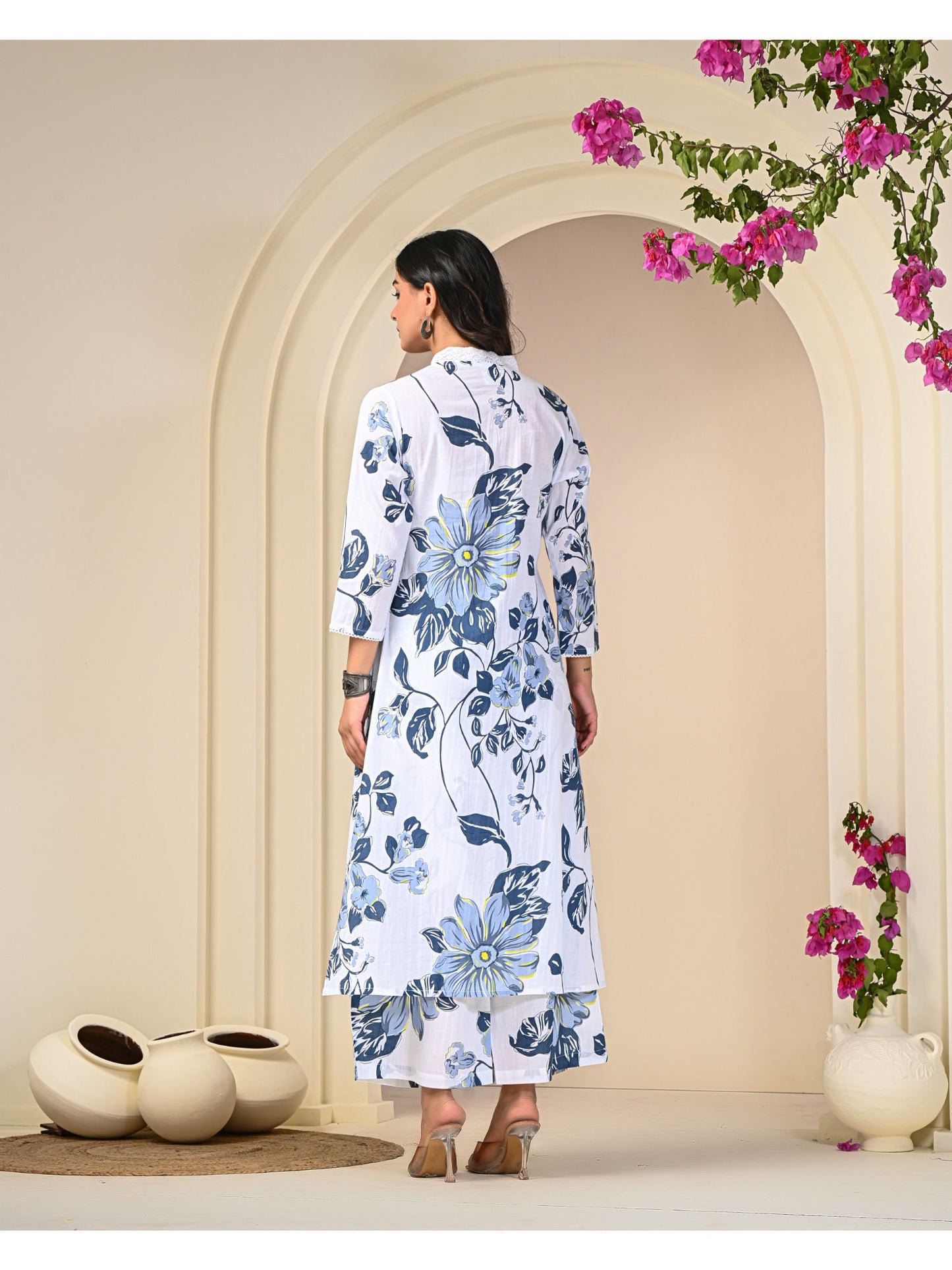 Blue Floral Print Cotton Co-Ord (Set of 2)