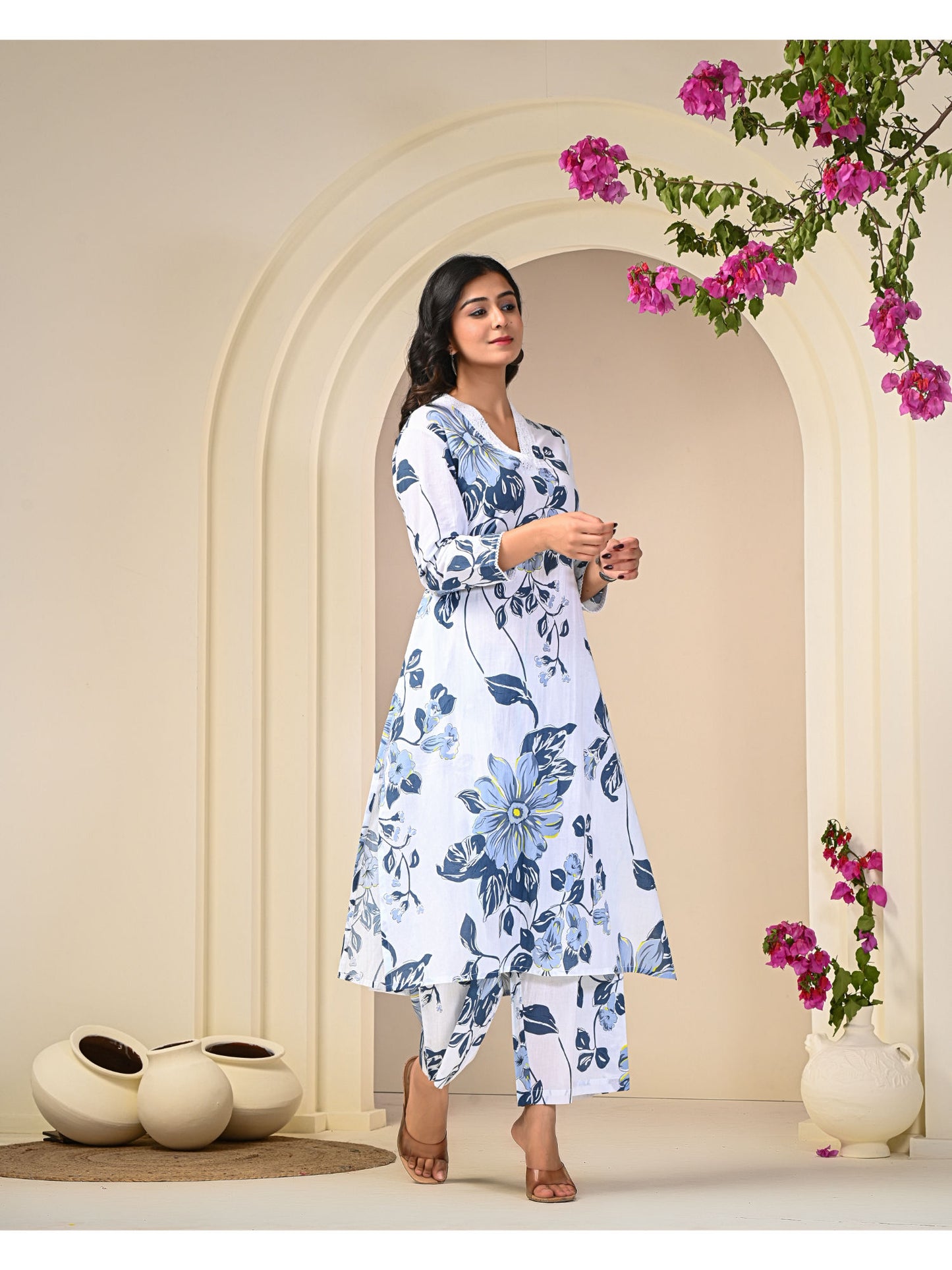 Blue Floral Print Cotton Co-Ord (Set of 2)