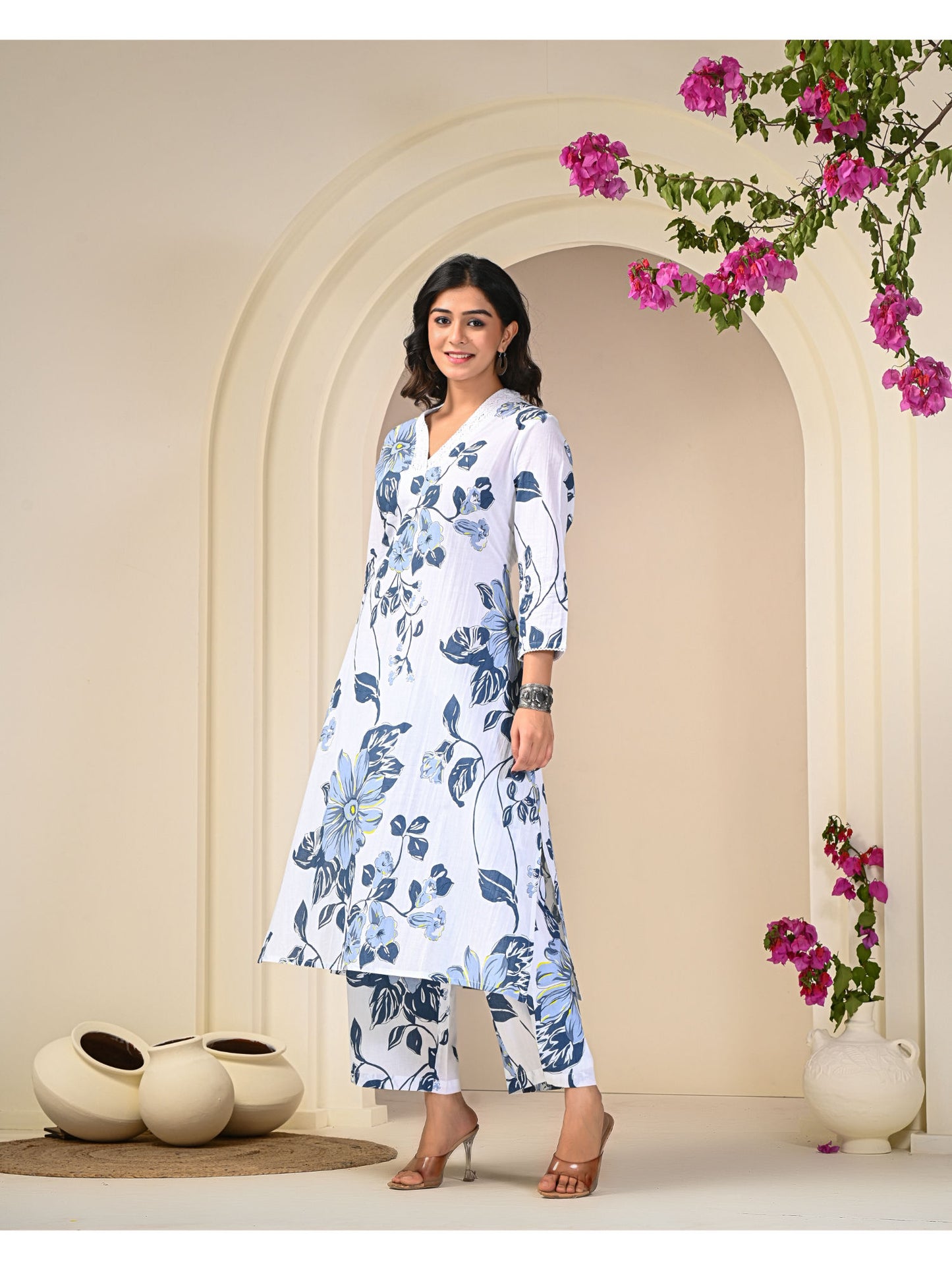 Blue Floral Print Cotton Co-Ord (Set of 2)
