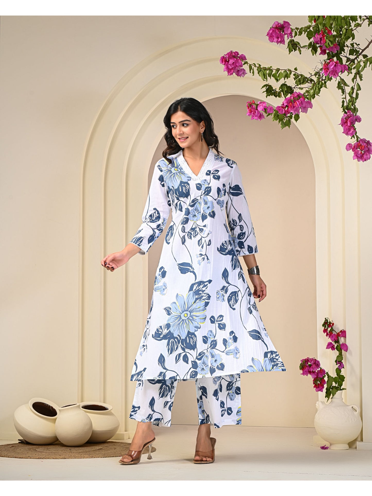 Blue Floral Print Cotton Co-Ord (Set of 2)