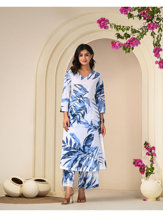 White Print Cotton Co-Ord (Set of 2)