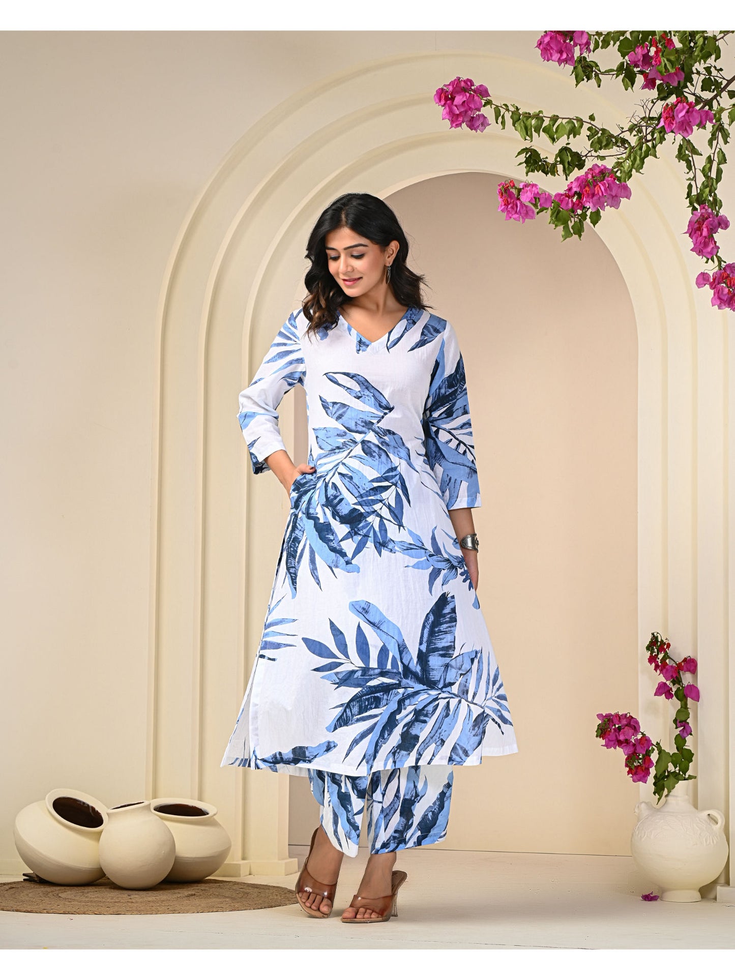 White Print Cotton Co-Ord (Set of 2)