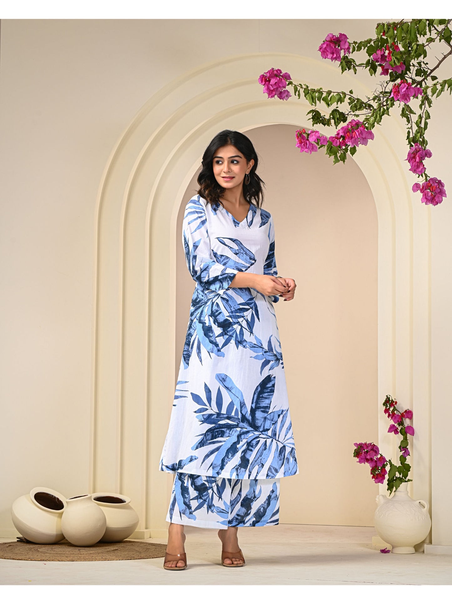 White Print Cotton Co-Ord (Set of 2)