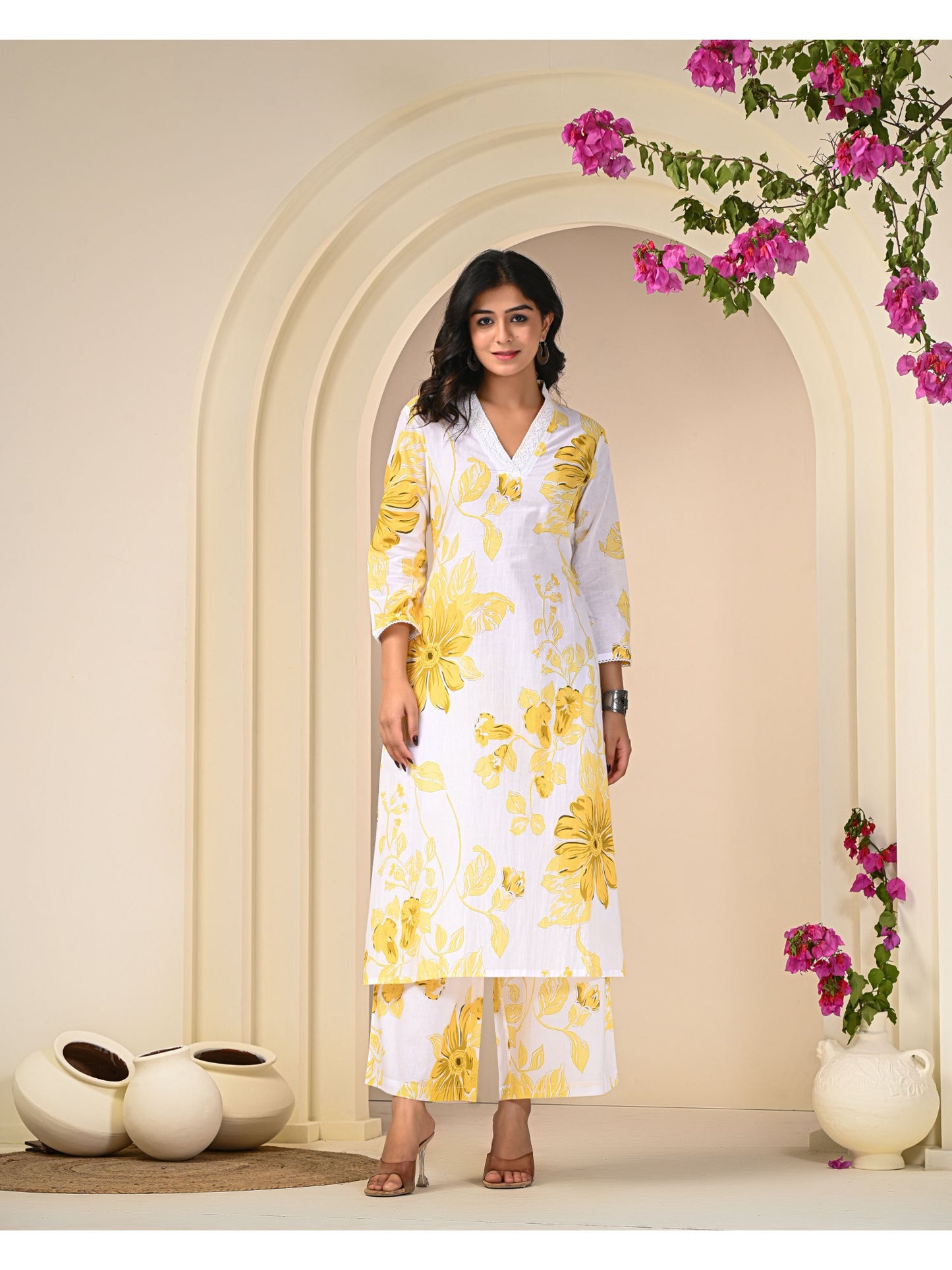 Yellow White Printed Co-Ord (Set of 2)