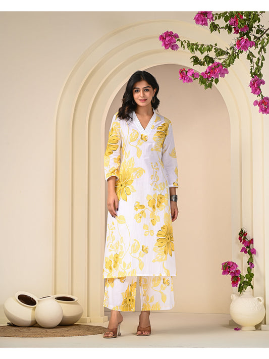 Yellow White Printed Co-Ord (Set of 2)