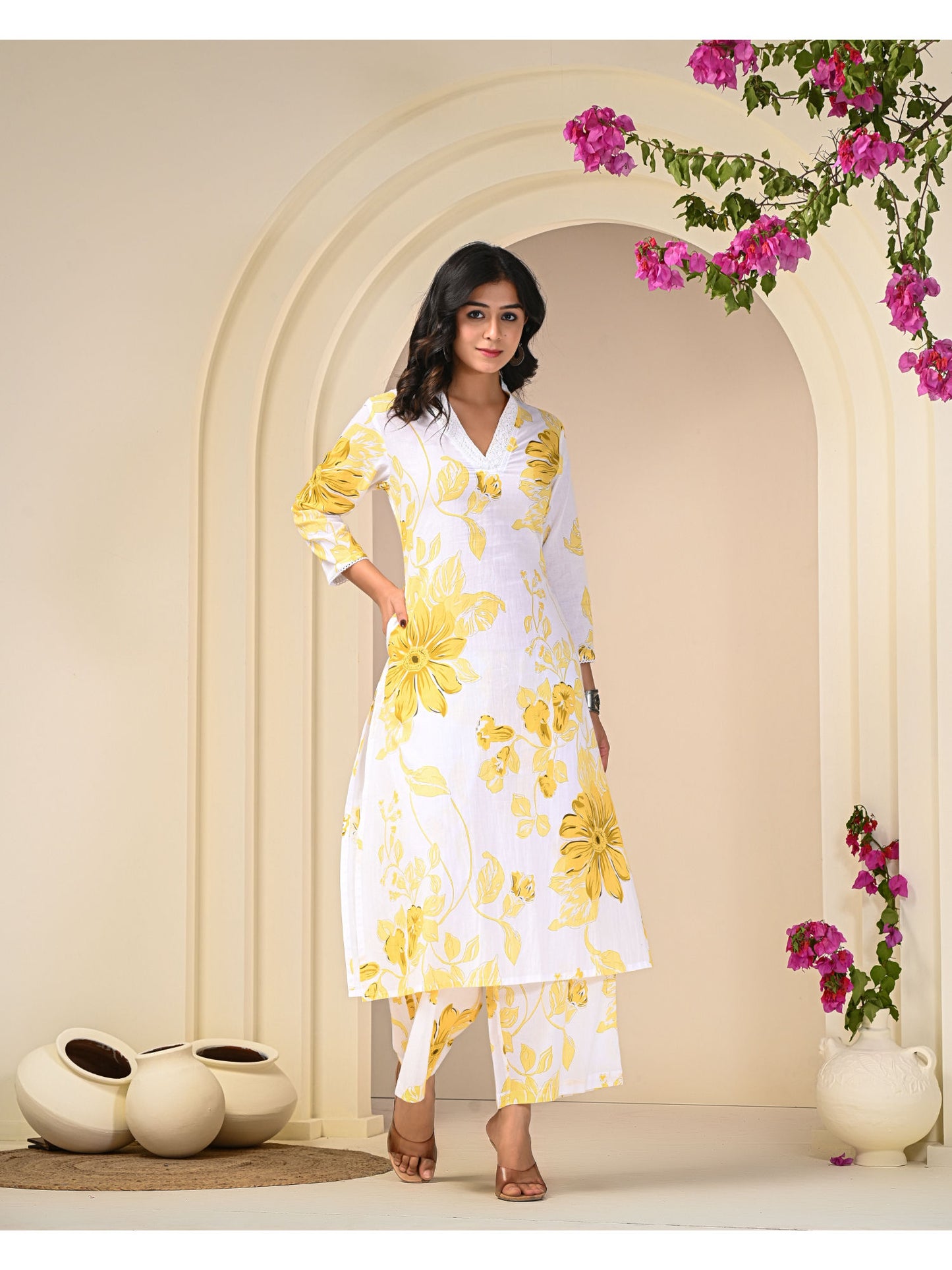 Yellow White Printed Co-Ord (Set of 2)