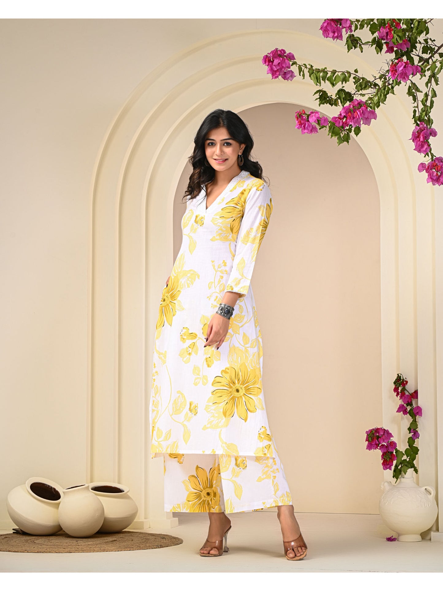 Yellow White Printed Co-Ord (Set of 2)