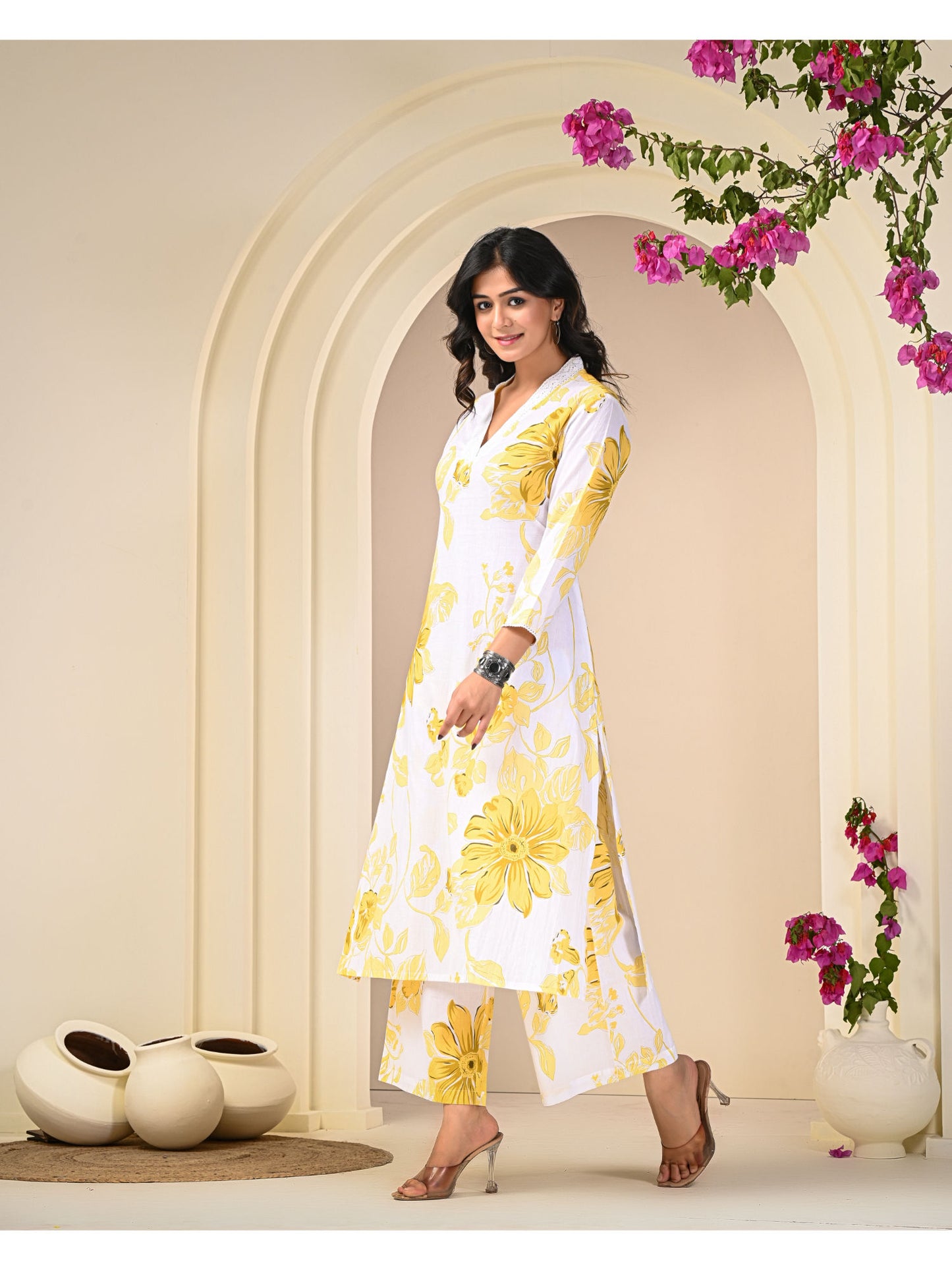 Yellow White Printed Co-Ord (Set of 2)
