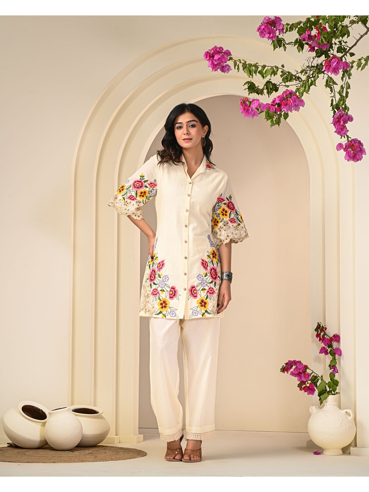 Colourful Embroidered Cotton Co-Ord (Set of 2)