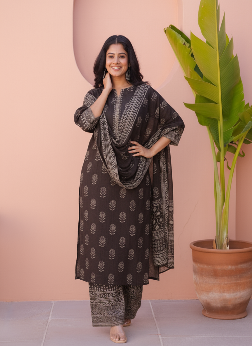 Embroidered Viscose Butta A-line Blue Kurta