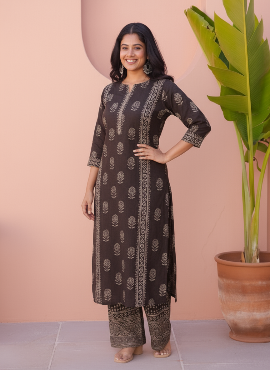 Embroidered Viscose Butta A-line Blue Kurta