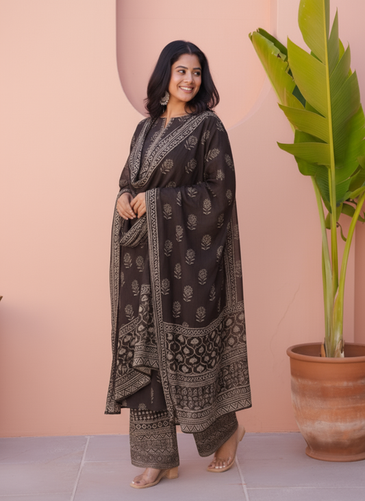 Embroidered Viscose Butta A-line Blue Kurta