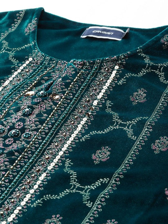 Cayman Ethnic Motifs Sequinned Pure Wool Kurta