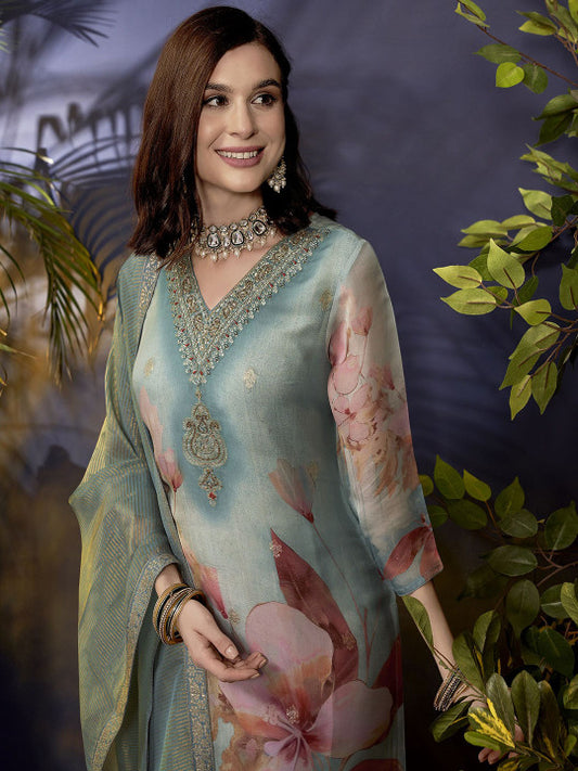 Anouk Women Floral Printed Regular Kurta with Trousers & With Dupatta