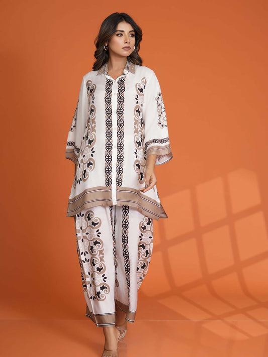 White &amp; Brown Floral Placement Print Co-Ord (Set of 2)