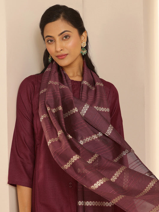 Neck Pleated Straight Kurta with Trousers & Dupatta