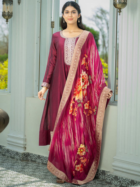 Indo Era Ethnic Motifs Embroidered Sequinned Kurta With Trousers & Dupatta