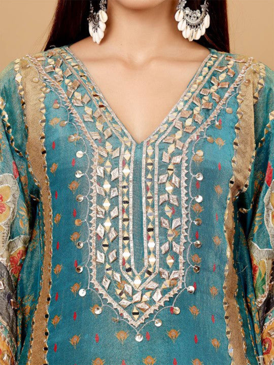 Varanga WomenEthnic Motifs Embroidered  GottaPattiPureKaftanKurta with Trousers &  Dupatta