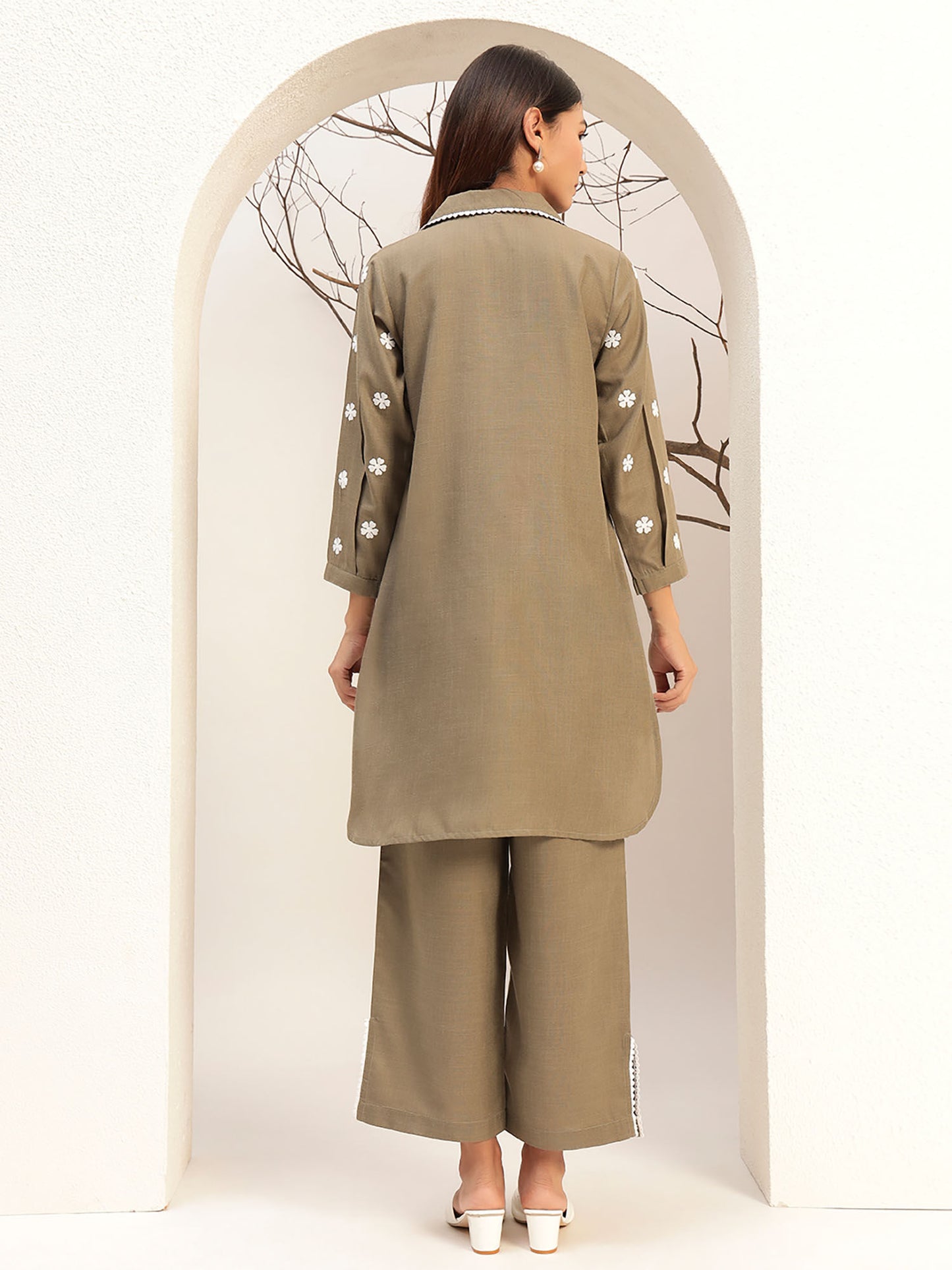Grey Color with Collar Neck Caual Tunic with Trouser Co-Ord Set Of 2