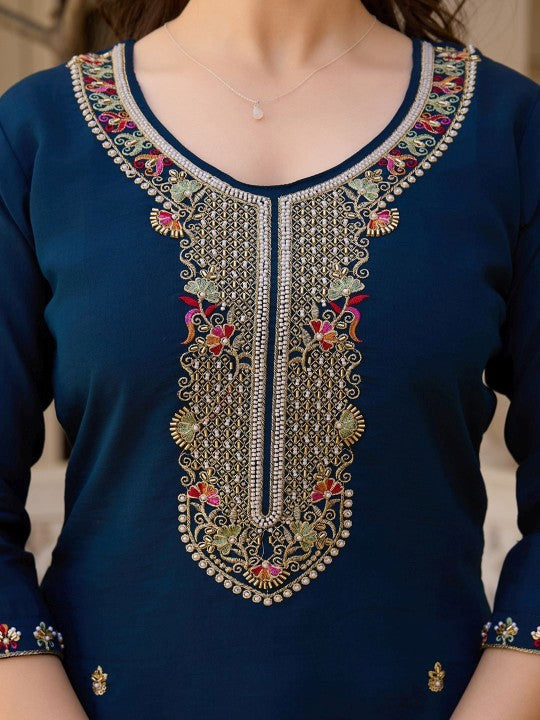 Yara Creation Ethnic Motifs Embroidered Sequinned Straight Kurta With Trousers & Dupatta