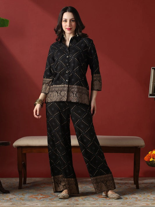 Globus Bandhani Printed Shirt Collar Neck Shirt With Trousers Co-Ords