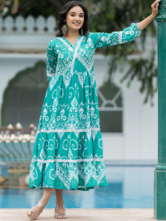 ASPORA Abstract Printed A-Line Ethnic Dress