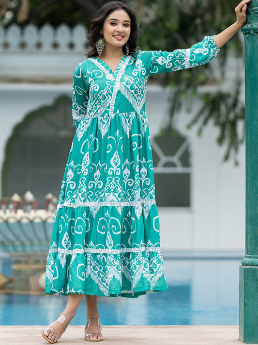 ASPORA Abstract Printed A-Line Ethnic Dress