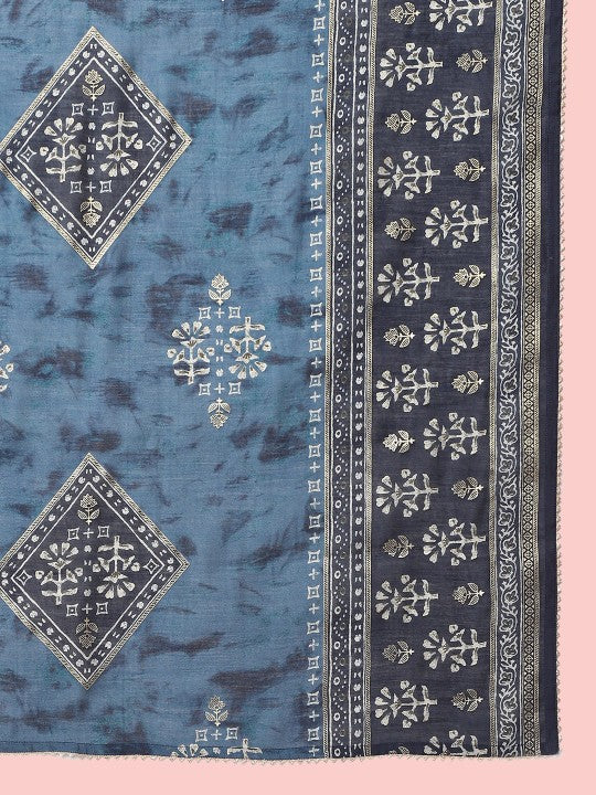 Anouk Ethnic Motifs Printed Chanderi Silk Kurta with Trousers & With Dupatta