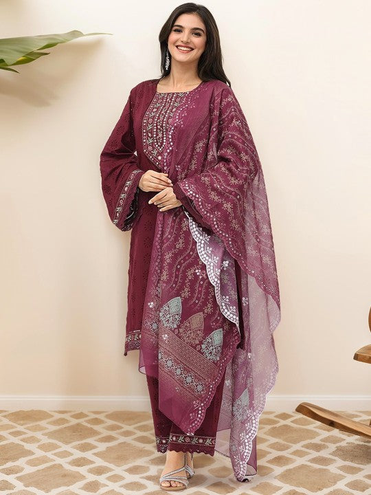 Ishin Ethnic Motifs Embroidered Pure Cotton Straight Kurta