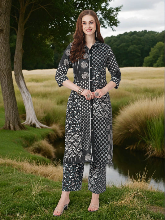 Women Black Geometric Printed Co-Ord Set
