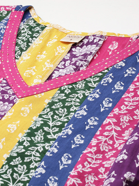 anayna Floral Printed A-Line Maxi Ethnic Dress With Belt