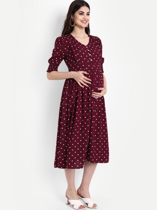Aaruvi Ruchi Verma Maroon Maternity Midi Dress