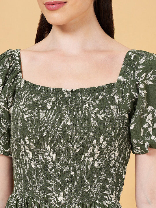 Honey by Pantaloons Floral Print Puff Sleeve A-Line Midi Dress